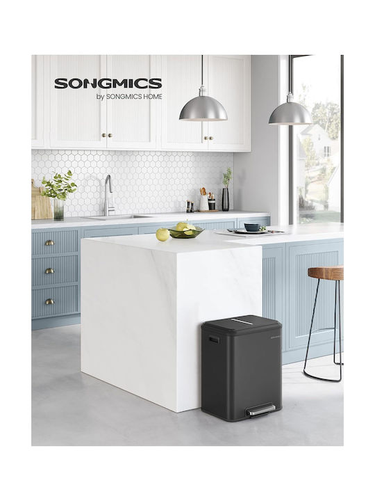 Songmics Κάδος Απορριμμάτων από Ανοξείδωτο Ατσάλι με Πεντάλ Μαύρος 30lt