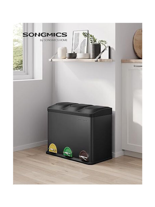 Songmics Triple Recycling Bin 45L Colorful Pedals Removable Bins 60.5x40.5x48.5cm Ltb45b