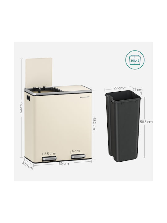Songmics Two-Tone Trash Bin 60L Soft Close Pedal 58.5x36x65cm Ltb060a01