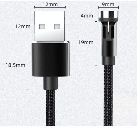 Cablu de Încărcare Magnetic 3 În 1 360° + 180° 2m Micro Type-C iPhone 5V 2.1A Negru
