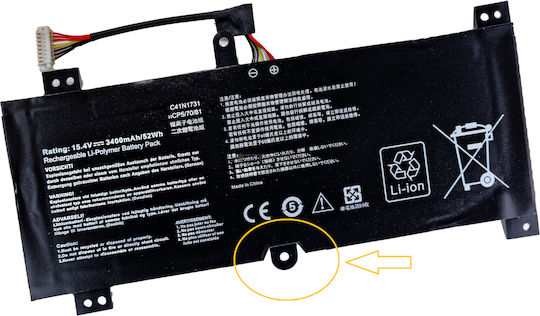 C41n1731 Laptop Battery Asus 4 Cells 15.4v 52wh
