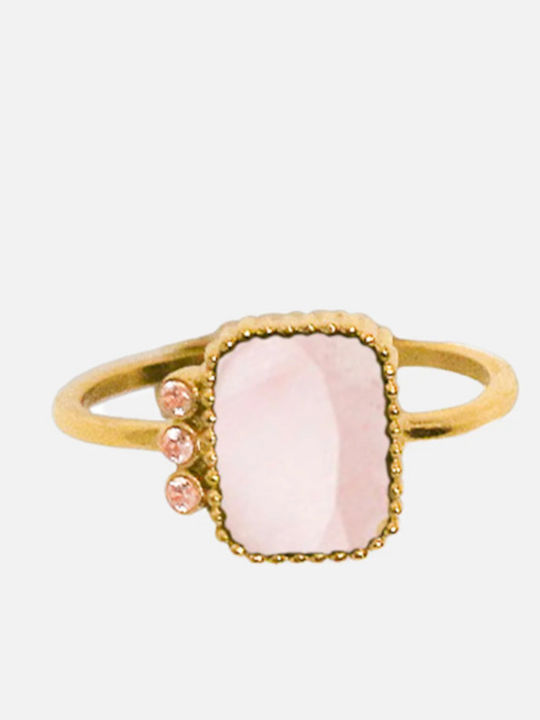 AEC Paris Damen Ring mit Zirkonia aus Stahl Vergoldet