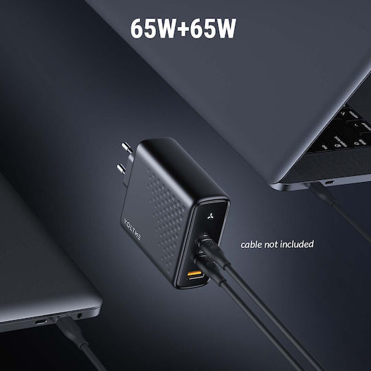 Voltme Φορτιστής Χωρίς Καλώδιο GaN με Θύρα USB-A και 2 Θύρες USB-C 140W Power Delivery Μαύρος (Revo)
