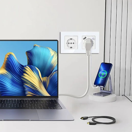 Двойна Мортис Електрически Контакт с 2 USB Порта Бял