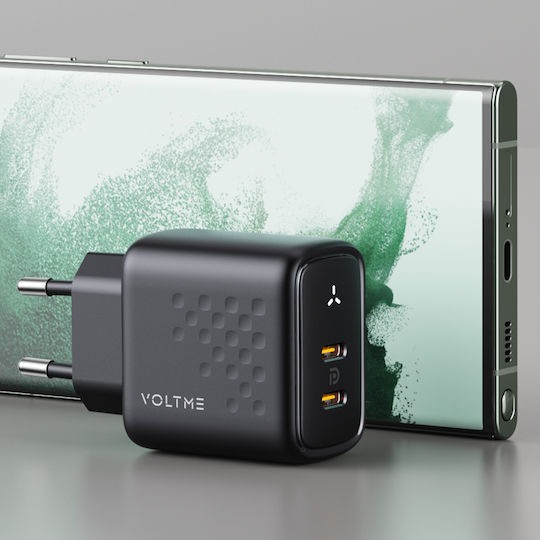 Voltme Φορτιστής Χωρίς Καλώδιο GaN με 2 Θύρες USB-C 45W Power Delivery / Quick Charge 3.0 Μαύρος (Revo)