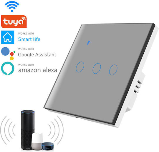 Încastrat Comutator de Perete Wi-Fi Iluminat Argintiu