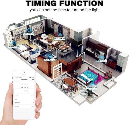 Comutator De Perete Tactil Wi-Fi Comenzi Negru