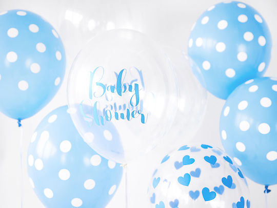 Set of 6 Balloons Latex Blue Polka dot 30cm