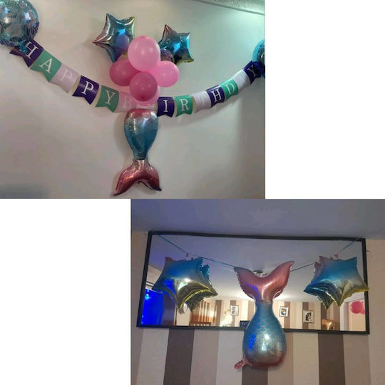 Set of 5 Purple Mermaid Star Foil Balloons Mermaid Shells Stars