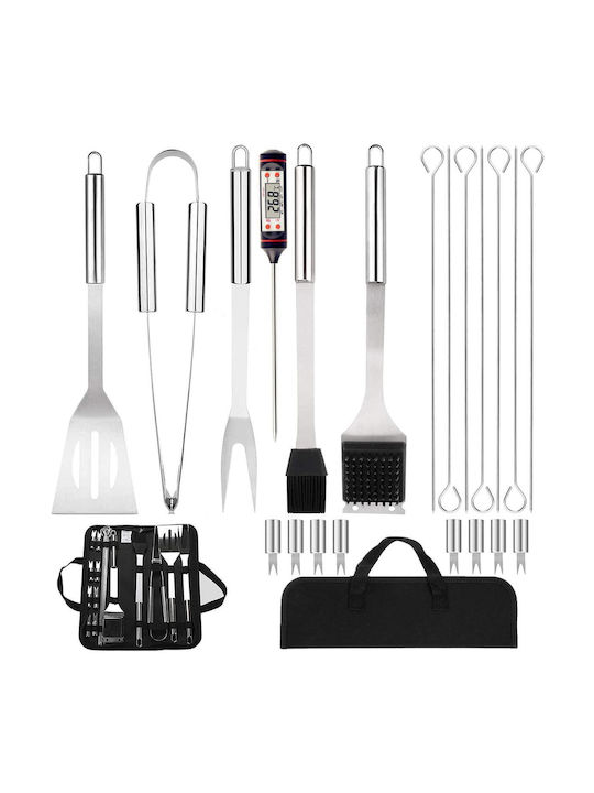 20-piece Grill Utensil Set Carrying Bag Digital Thermometer Gift