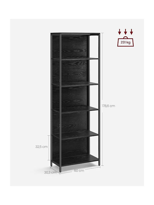 Bookcase with LED Ebony Black 60x30.3x178cm