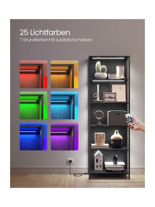 Bookcase with LED Ebony Black 60x30.3x178cm