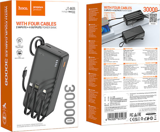 Hoco J146B Power Bank 30000mAh 20W with USB-A Port and USB-C Port Black