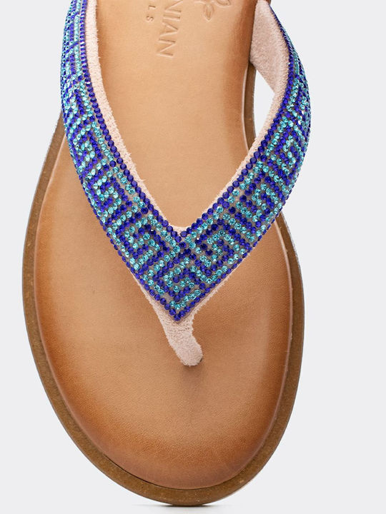 Leather Women's Flat Sandals in Blue Color