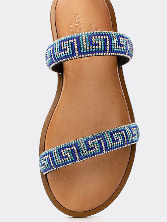 Leather Women's Flat Sandals in Blue Color