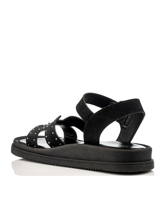 Δερμάτινα Γυναικεία Σανδάλια Flatforms Μαύρα