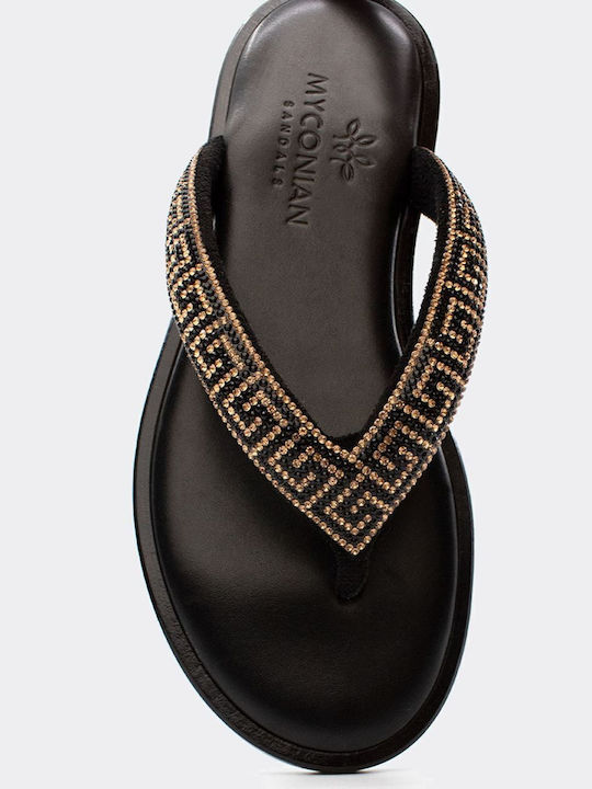 Leather Women's Flat Sandals in Black Color