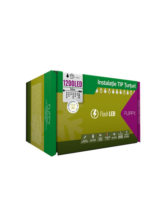 Instalare de Crăciun 50 M Luminite LED Franjuri Alb Cald Flash Alimentare Conectabilă Albă de Cauciuc Cablu 220v Flippy