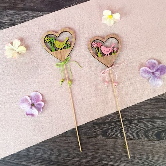 Holz Vogel Herz Set/8 8x8cm Pin Rosa Grün