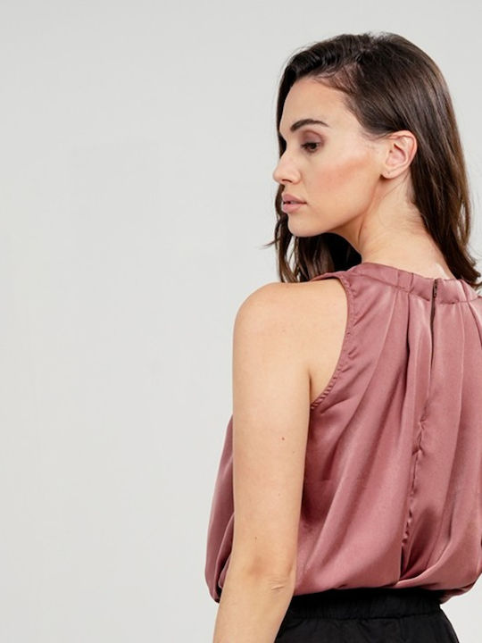 Women's Blouse Satin Sleeveless Pink