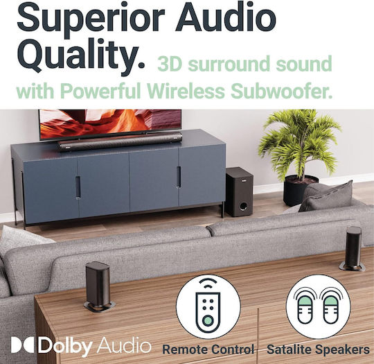 Majority Everest Soundbar 5.1 Bluetooth and HDMI 300W with Wireless Subwoofer and Remote Control