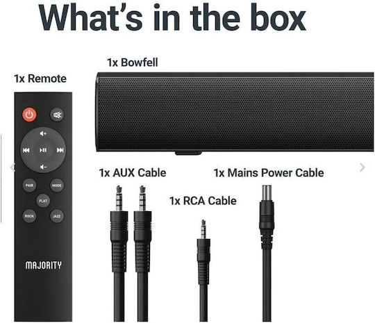 Majority Bowfell Soundbar 2.1 Bluetooth 50W cu Telecomanda Negru