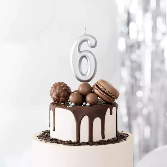 Metallic Silver Candle No 6 10cm