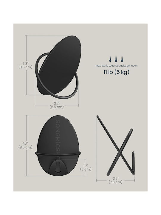 Songmics Κρεμάστρα Τοίχου Μεταλλική Μαύρη 7.2x8.5x5.2cm