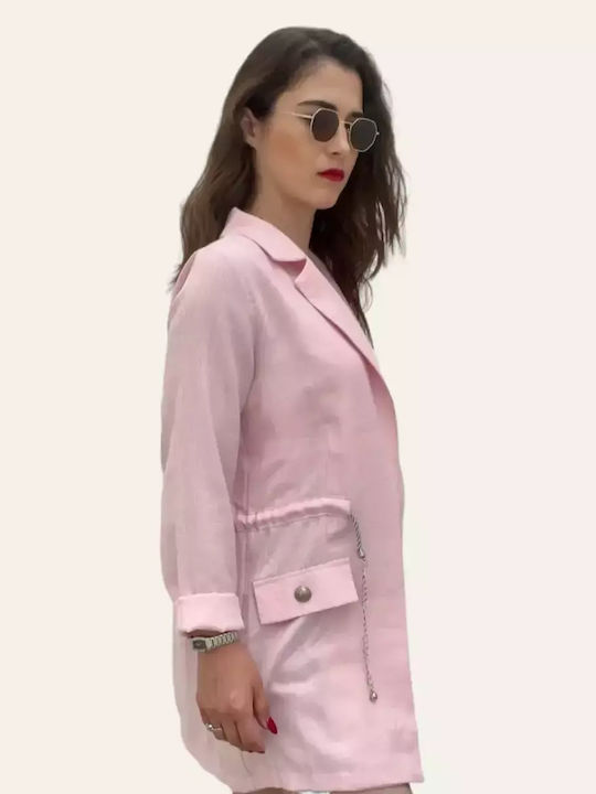 Women's Pink Set with High-waisted Pants with Elastic in Straight Line