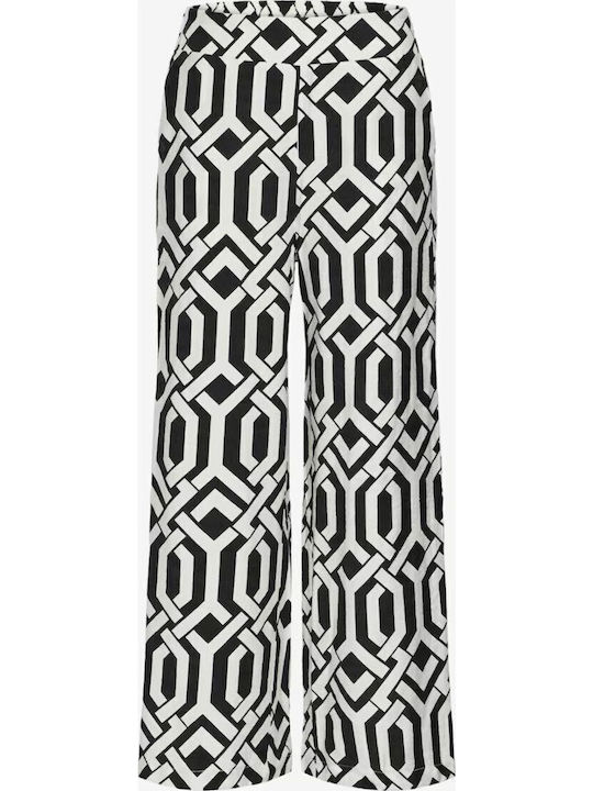 Women's Fabric Trousers with Elastic Loose Fit White, Black & White