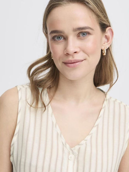Women's Striped Sleeveless Shirt Beige