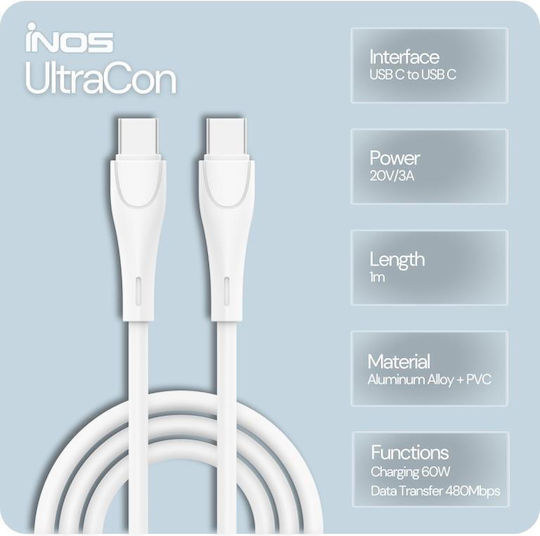 iNOS USB 2.0 Cable USB-C male - USB-C 60W Λευκό 1m