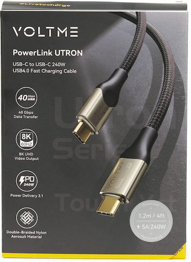 Voltme Braided USB 4 Video Cable USB-C Male - USB-C 240W PD Black 1.2m C2198