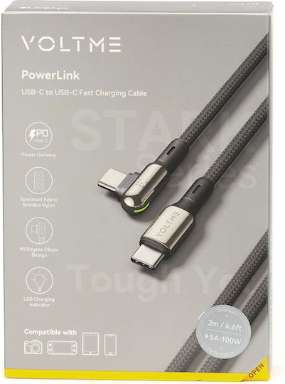 Voltme Braided USB 2.0 Cable USB-C male - USB-C 100W PD Μαύρο 2m C2072