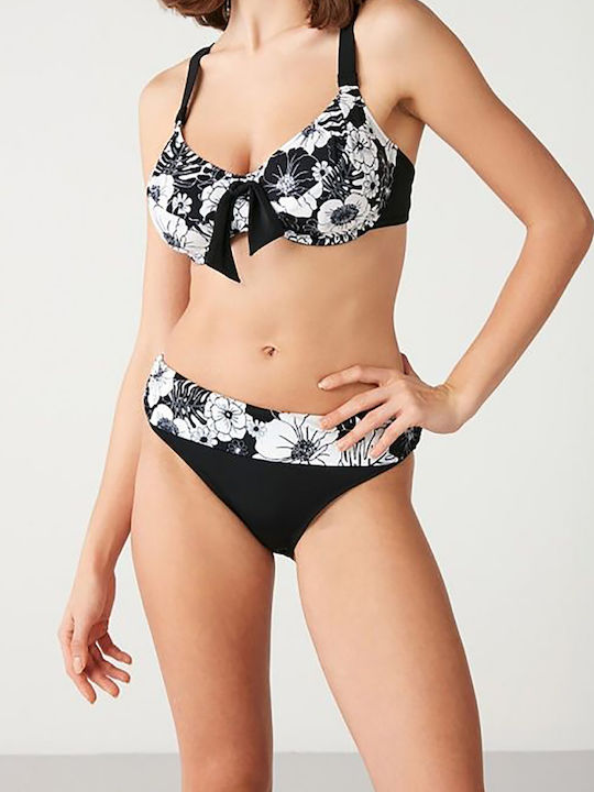 Set Bikini Ψηλόμεσο Μαύρο-λευκό