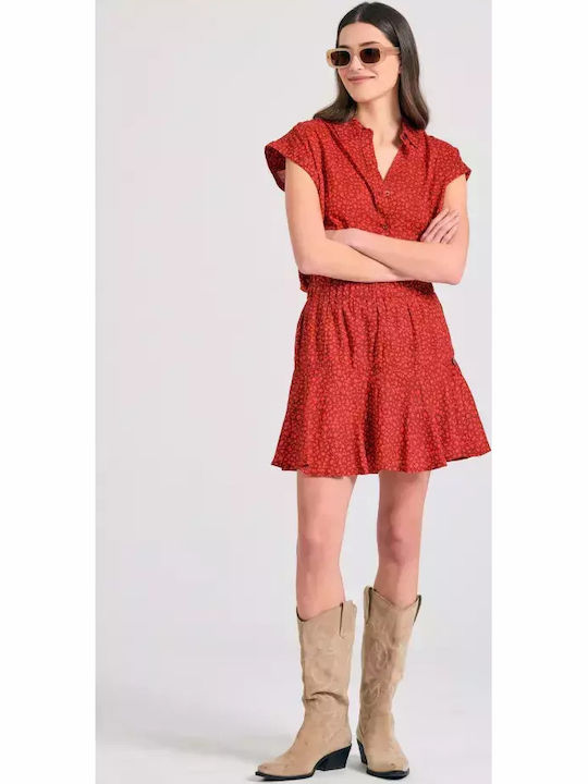 Women's Floral Short Sleeve Shirt Spacy Brown