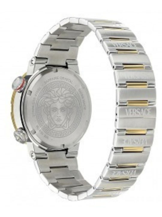 Versace Greca Logo Ανδρικό Ρολόι Μπαταρίας με Ασημί Μεταλλικό Μπρασελέ