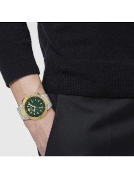 Versace Greca Logo Ανδρικό Ρολόι Μπαταρίας με Ασημί Μεταλλικό Μπρασελέ