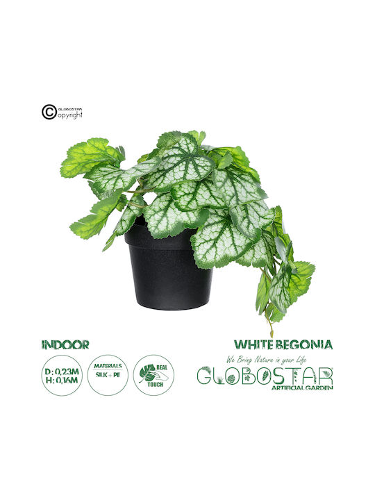 Globostar Künstliche Garten Weiße Begonie Pflanze 20947 Dekorative Pflanze Weiße Begonie Φ23 X Υ16cm