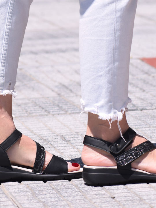 Leather Women's Flat Sandals Anatomic in Black Color