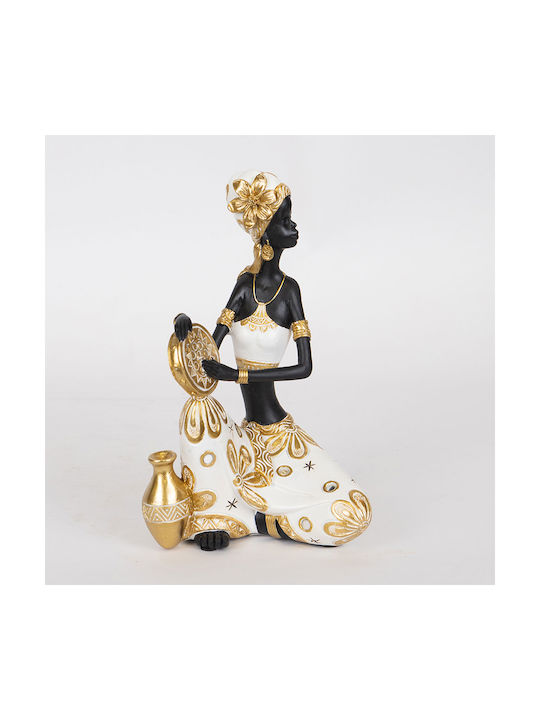 Decorative Resin Sculpture Sitting Woman White-Black-Gold 14x9x22.5cm 13936 752-27047