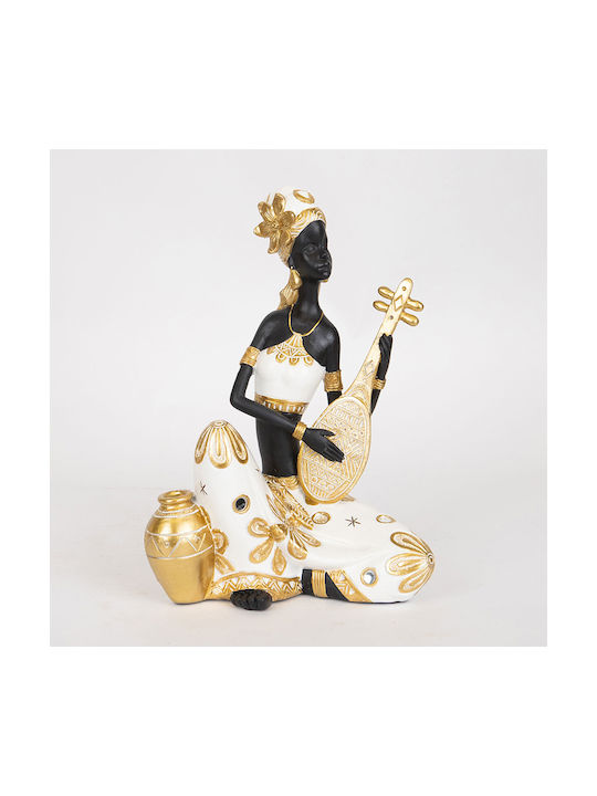 Decorative Resin Sculpture Woman Musical Instrument White-Black-Gold 18x13x25.5cm 13937 752-27048