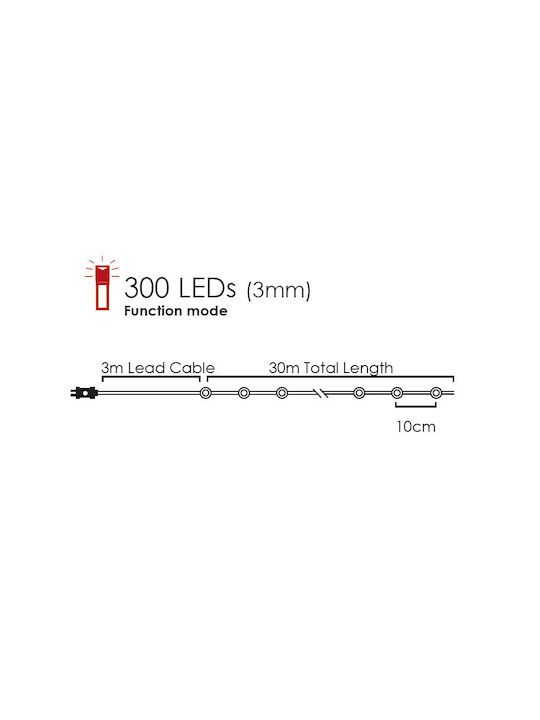 300 Lights LED 30m. Warm White in String 1pcs