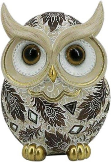 Decorative Owl Polyester Ecru Gold Brown 9x6x12.5cm