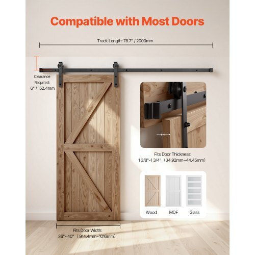Vevor Sliding Wooden Door Mechanism 101.6cm Black