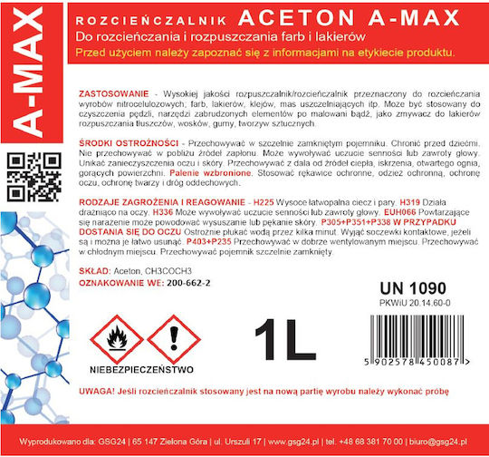 Acetone Solvent Ξεβαφτικό Νυχιών 1000ml A-MAX-1L