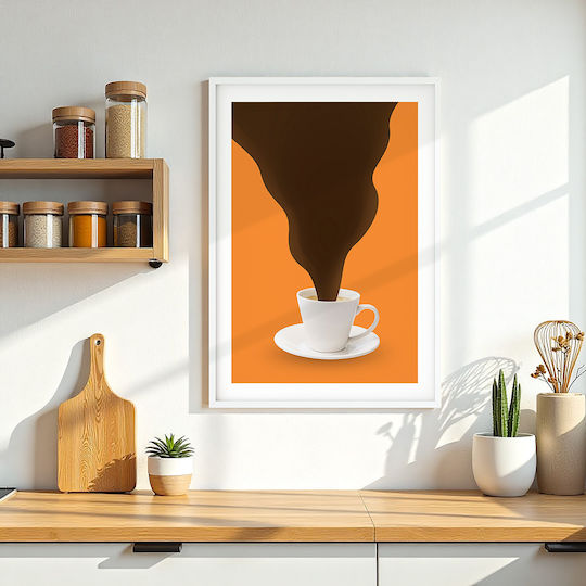 Poster Kaffeetasse Pst25358 60cm x 90cm Naturholz Beige Rahmen