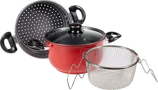 Bakaji Pots Set Made of Stainless Steel with Non-stick Interior Coating 4 Pieces