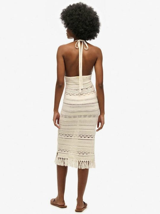 Tassel Summer Midi Knitted White Dress