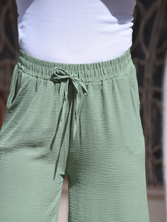 Women's High Rise Pantaloons with Rubber Band in Loose Fit Green